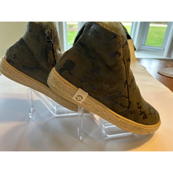 Women's Taj Fur Espadrille Boot Size 10 Green and Black Side Zipper Fur Lined - Picture 5 of 11